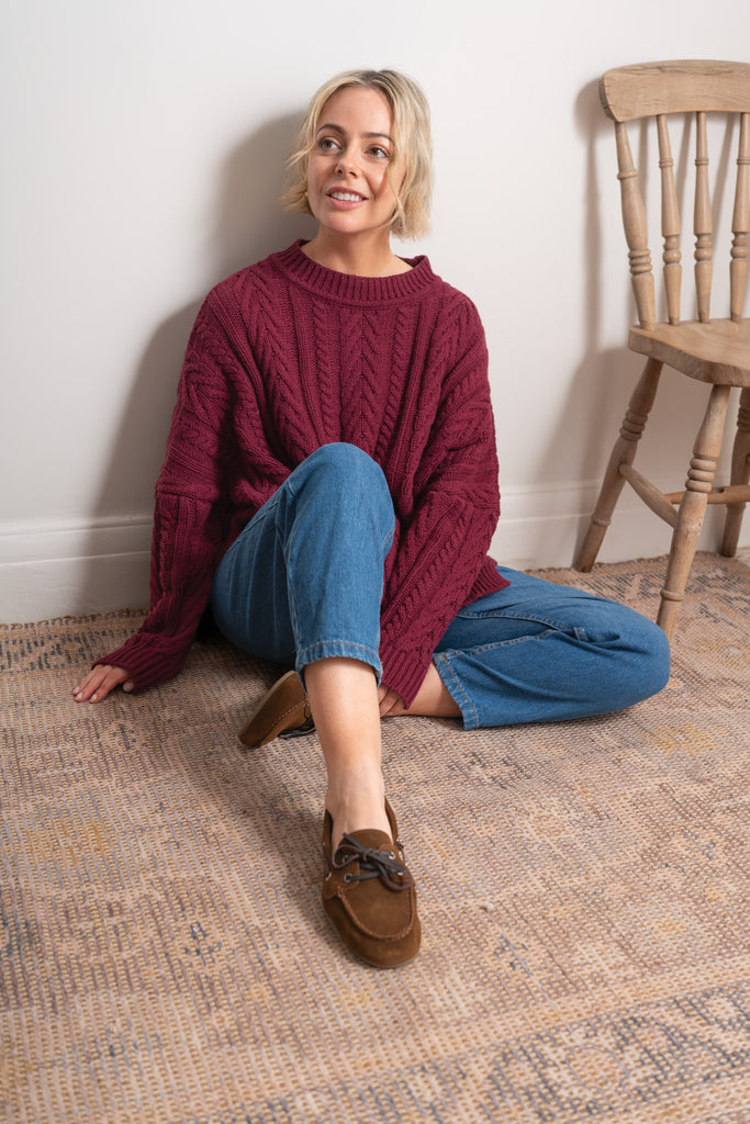 Plum Soft Touch Cable Pullover