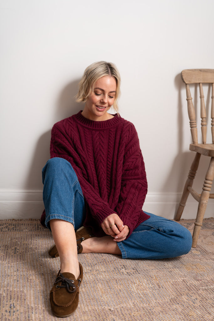 Plum Soft Touch Cable Pullover