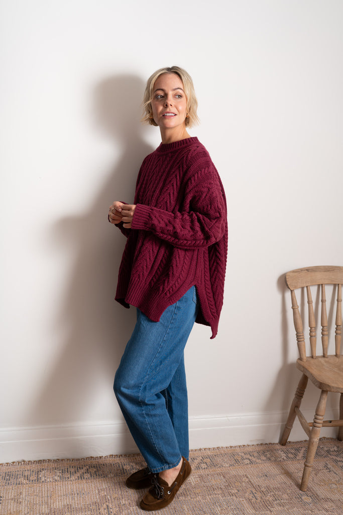 Plum Soft Touch Cable Pullover