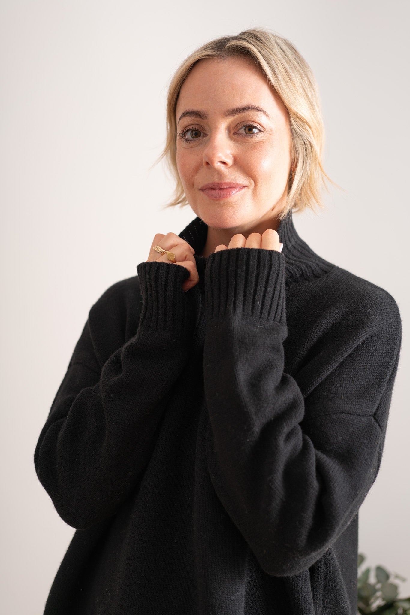 Black Merino Mock Neck Pullover