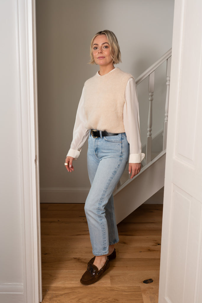 Pale Oat Brushed Crew Vest