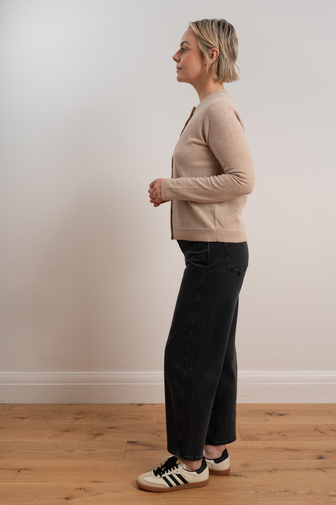 Pale Oat Merino Fine Cardigan