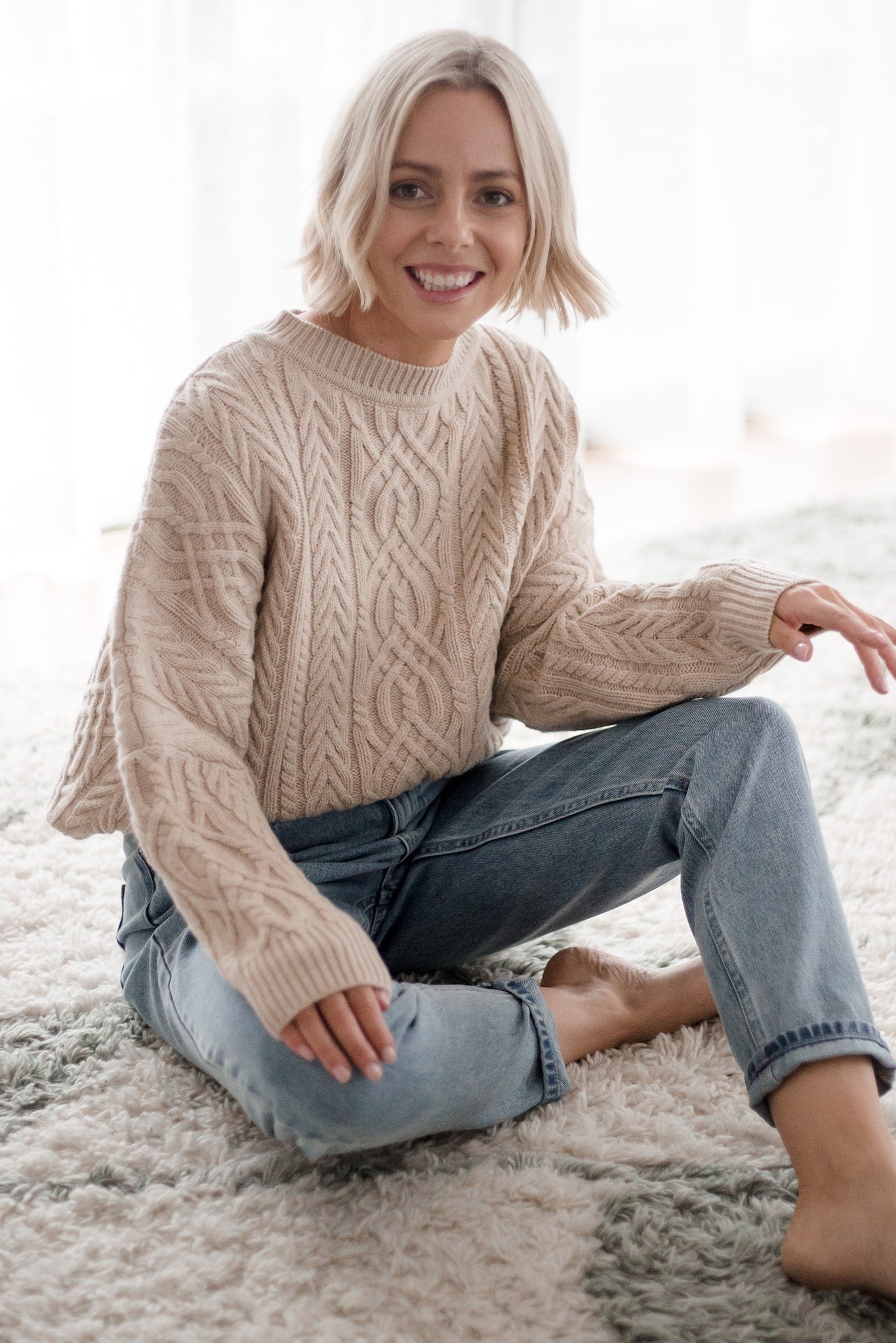 Pale Oat Merino Soft Touch Cable Pullover