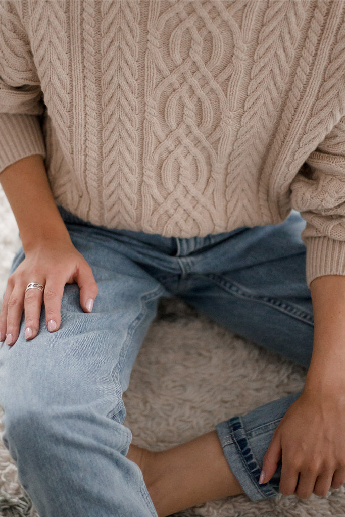 Merino Pale Oat Soft Touch Cable Pullover