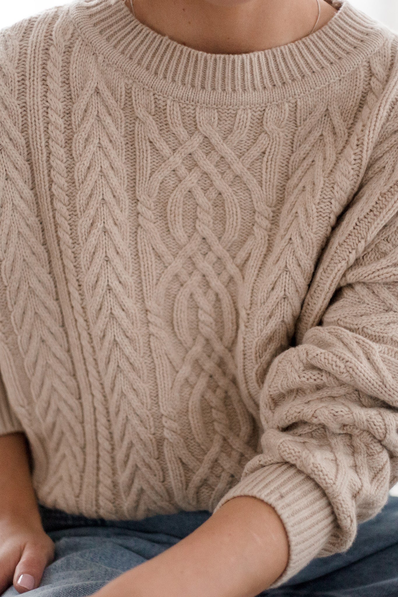 Pale Oat Merino Soft Touch Cable Pullover