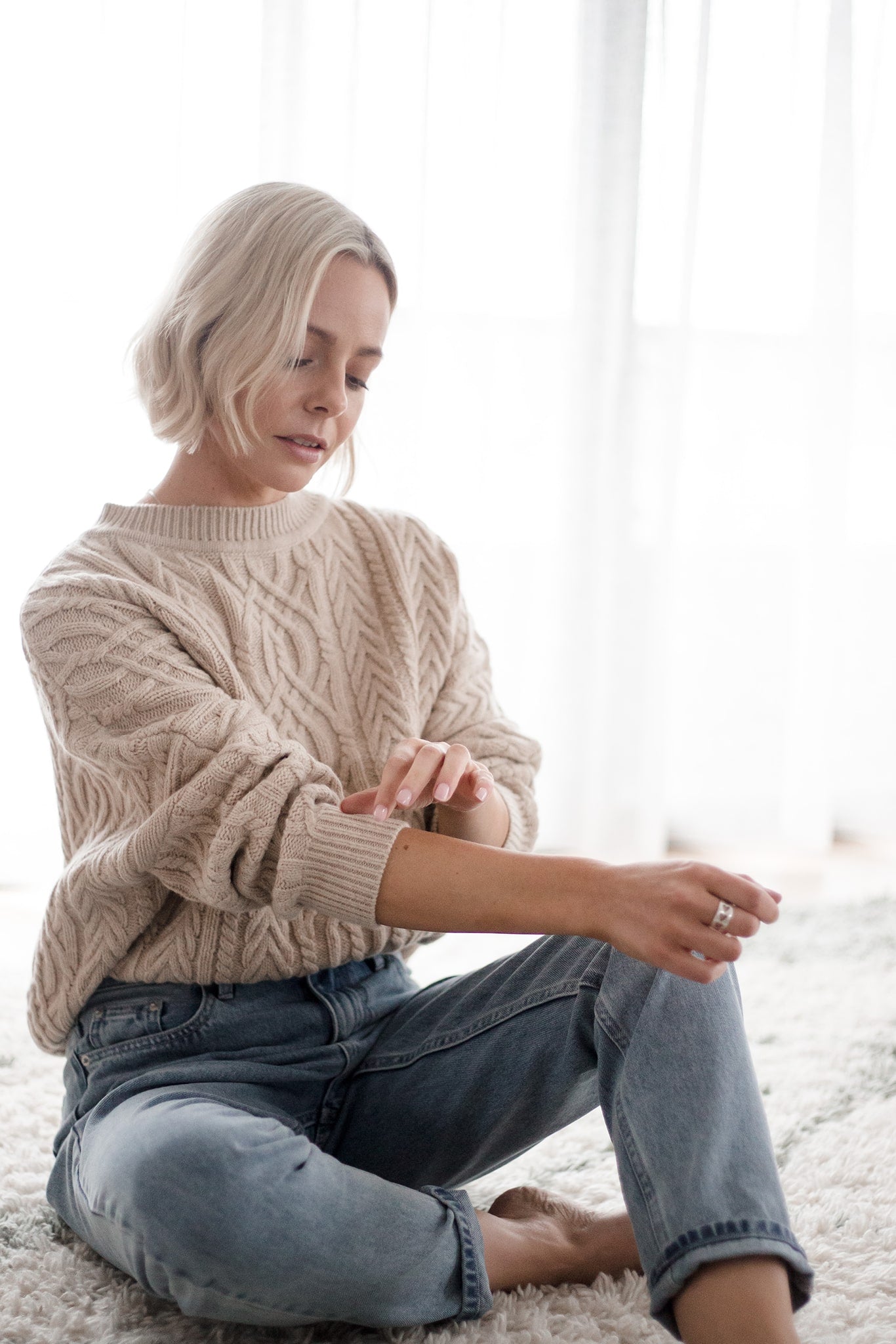Pale Oat Merino Soft Touch Cable Pullover