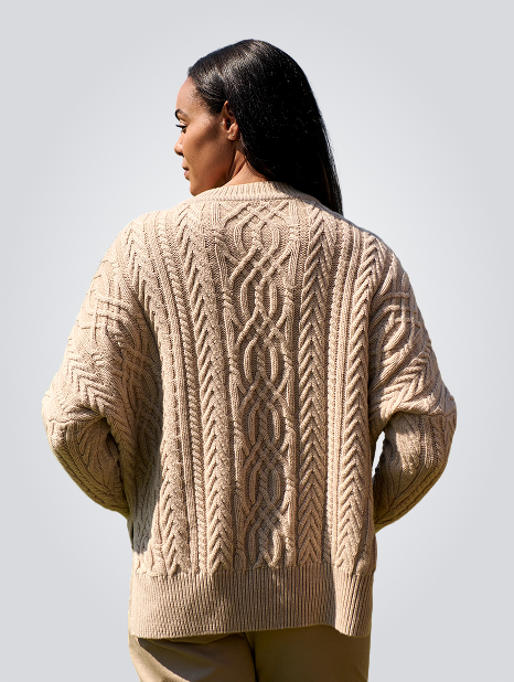 Staging Prod - Merino Khaki Soft Touch Cable Pullover (ex. Cardigans)