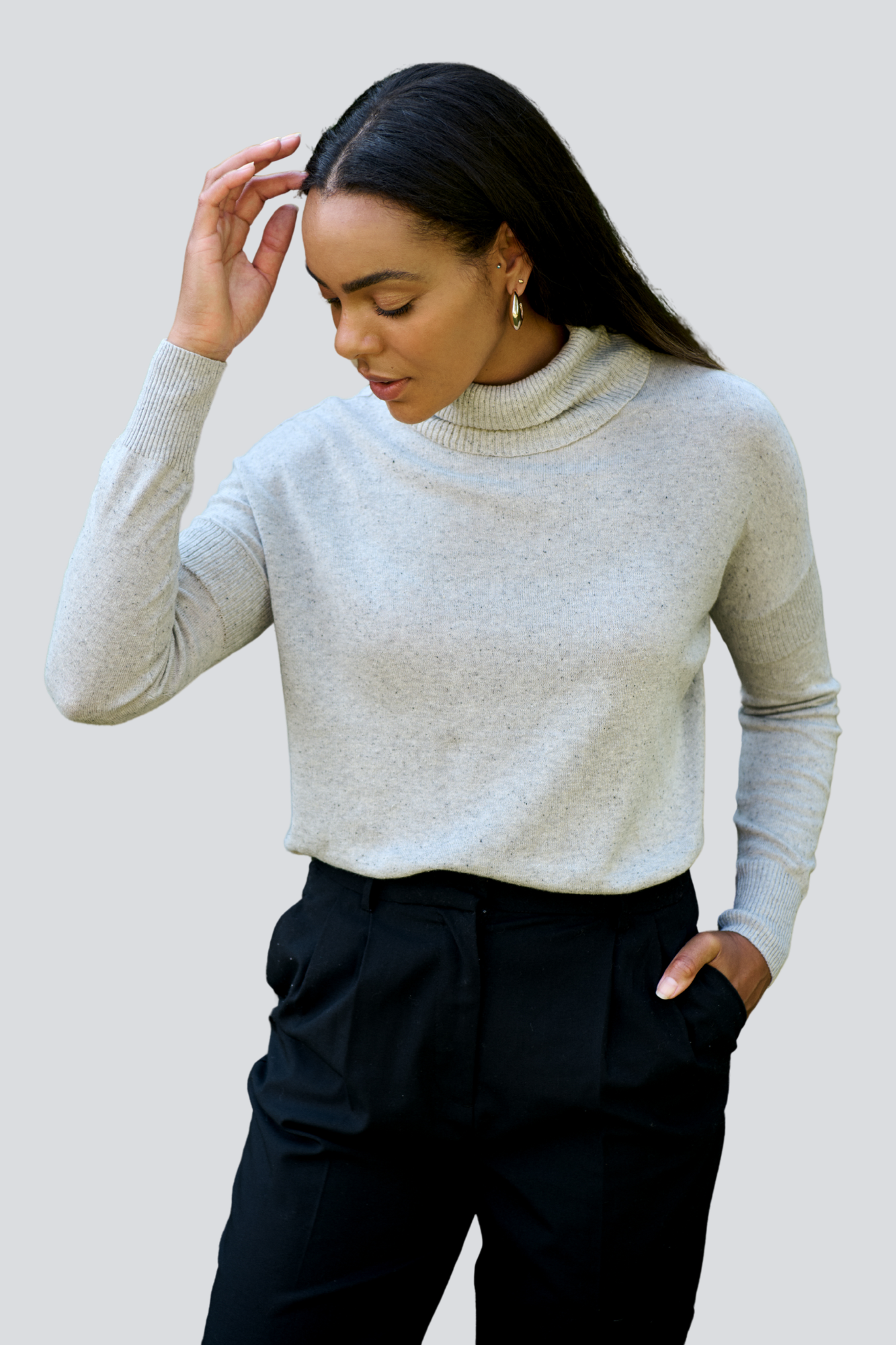 Light Grey Nep Jack Fine Roll neck