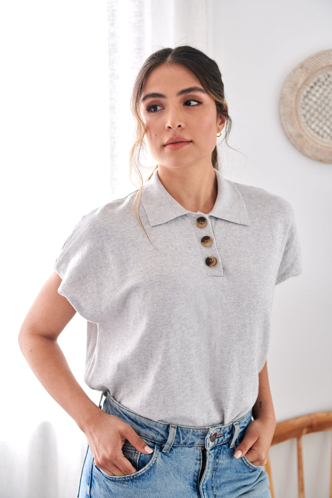 Light Grey Marle Polo T Shirt