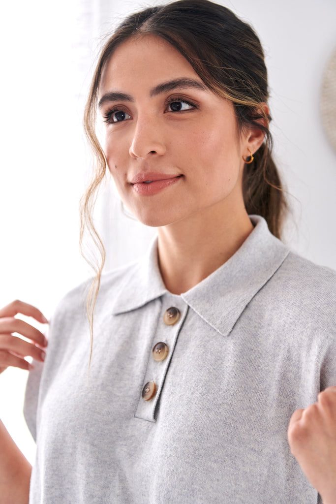 Light Grey Marle Polo T Shirt