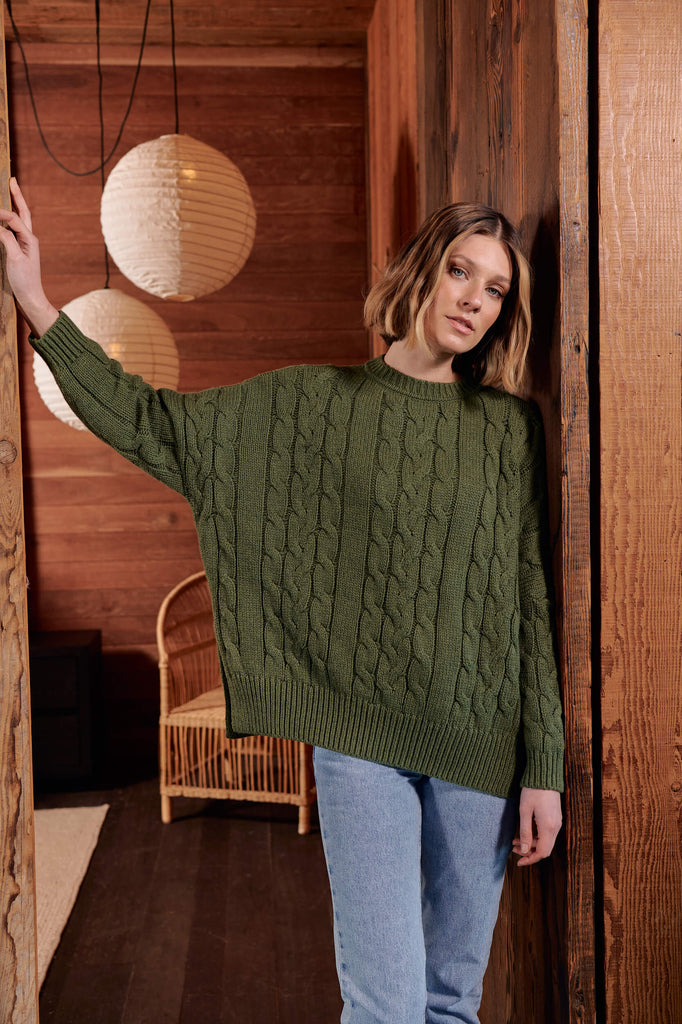 Green cable hot sale knit jumper